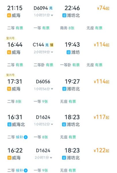 北京到威海高铁时刻表_票价多少