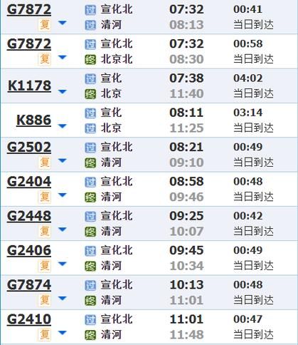 北京到宣化火车时刻表查询_北京到宣化高铁票价多少钱