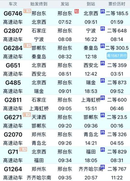邢台到北京高铁多久_邢台到北京高铁票价