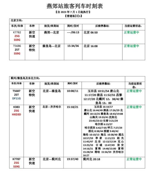 燕郊到北京火车时刻表_最早几点发车